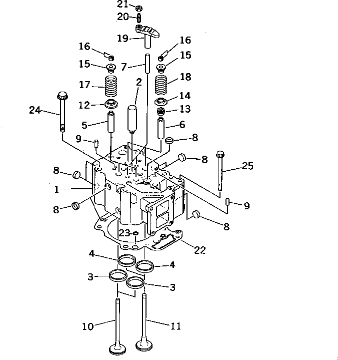 Komatsu parts book diagram for S6D125-1E S/N 10001-UP: CYLINDER HEAD(#10001-26750)