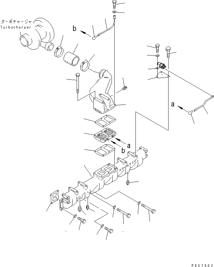 Komatsu parts book diagram for S6D125-1E S/N 10001-UP: AIR INTAKE MANIFOLD AND CONNECTION