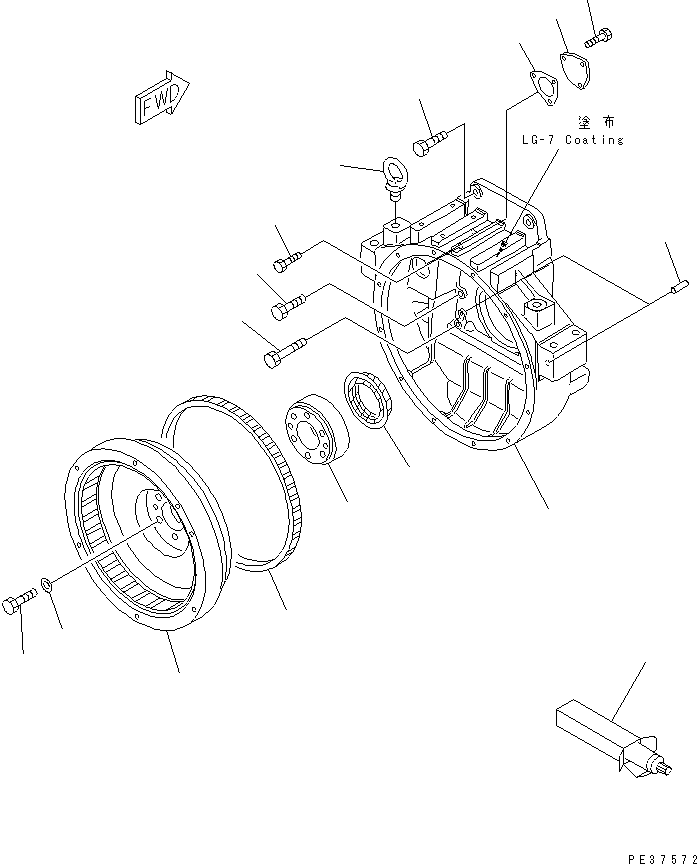 Komatsu parts book diagram for S6D125-1E S/N 10001-UP: FLYWHEEL AND FLYWHEEL HOUSING