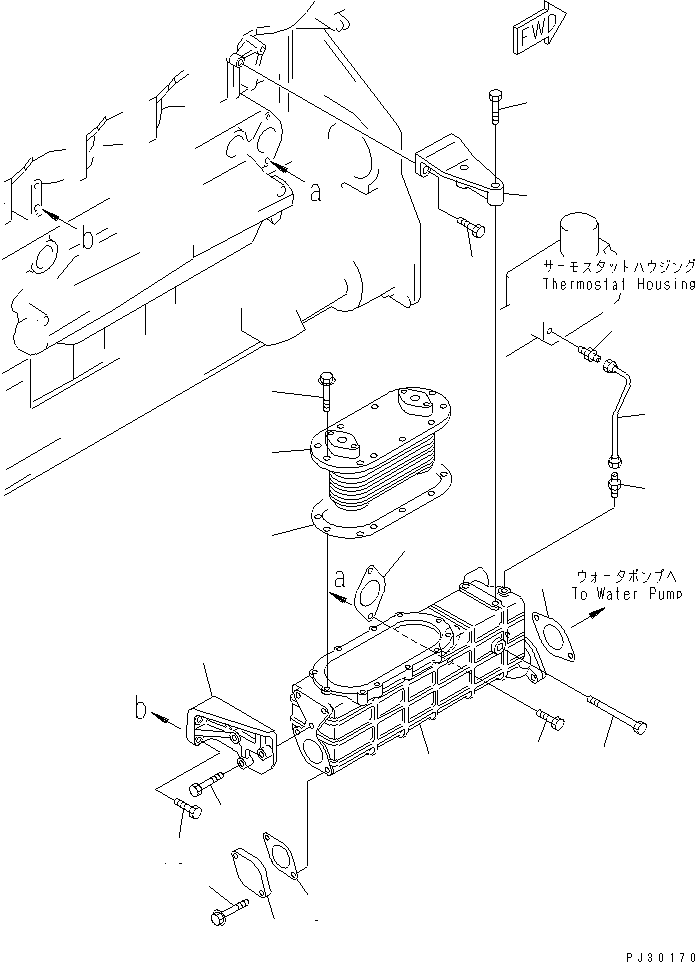 Komatsu parts book diagram for S6D125-1E S/N 10001-UP: TORQUE CONVERTER OIL COOLER