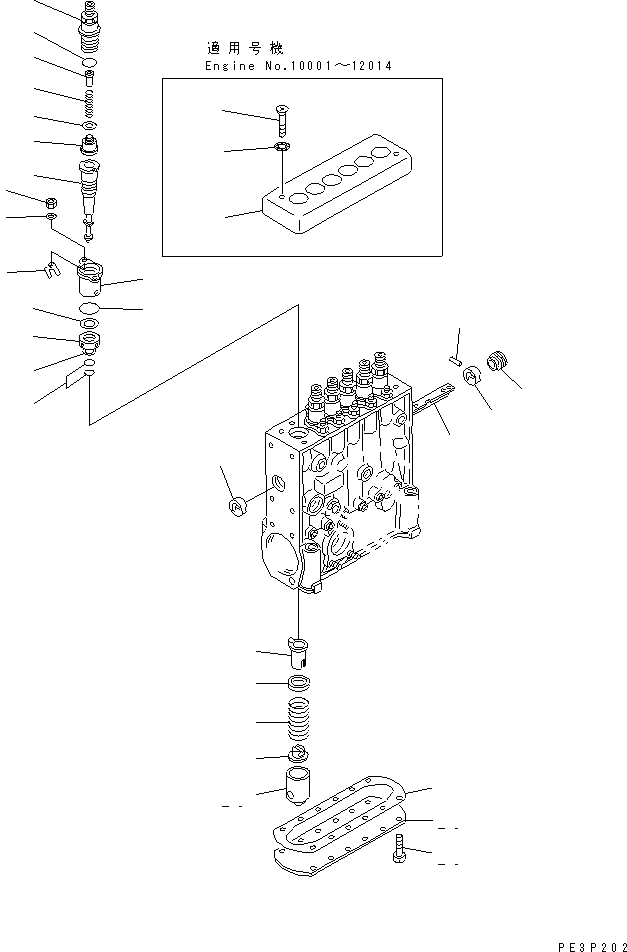 Komatsu parts book diagram for S6D125-1E S/N 10001-UP: FUEL INJECTION PUMP (PUMP) (2/2)(#10001-23192)