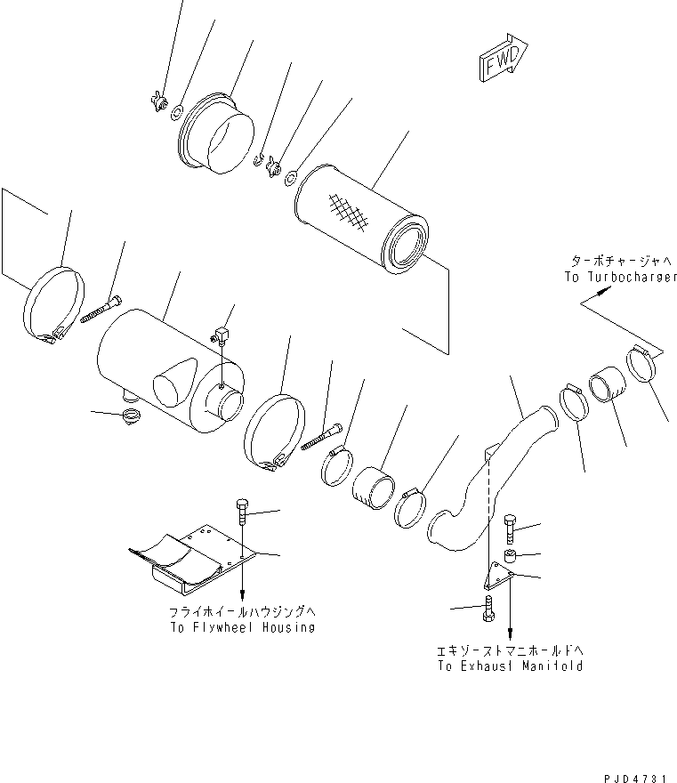 Komatsu parts book diagram for S6D125E-2L S/N 60863-UP: AIR CLEANER(#65504-72114)