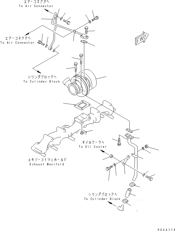 Komatsu parts book diagram for S6D125E-2L S/N 60863-UP: TURBOCHARGER OIL PIPING(#65504-)
