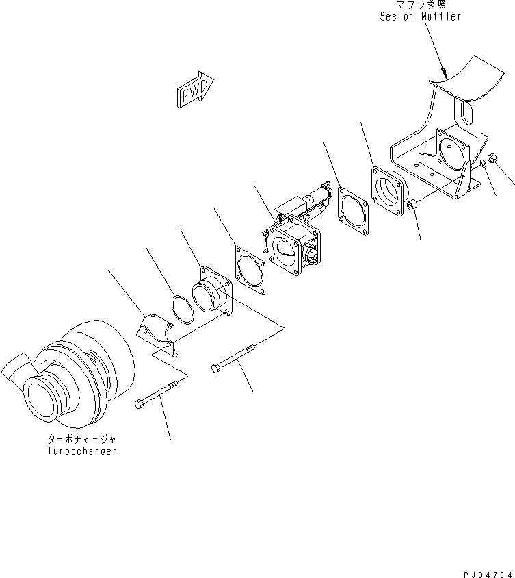 Komatsu parts book diagram for S6D125E-2L S/N 60863-UP: EXHAUST BRAKE(#65504-)