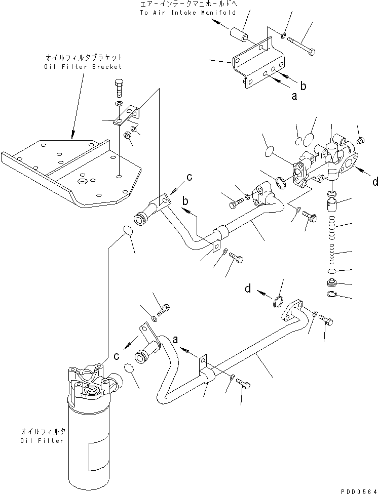 Komatsu parts book diagram for S6D125E-2L S/N 60863-UP: OIL ADAPTER(#65504-)