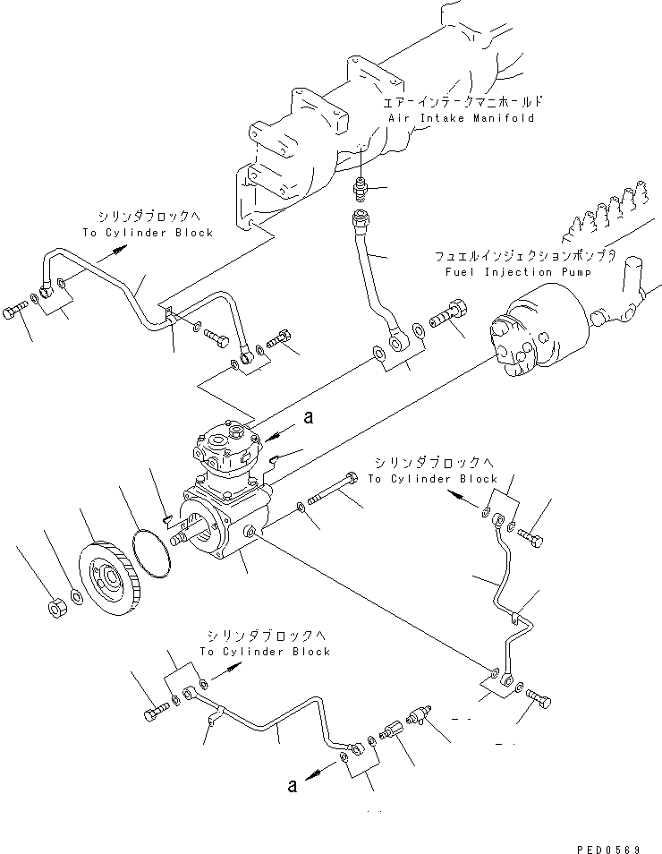 Komatsu parts book diagram for S6D125E-2L S/N 60863-UP: AIR COMPRESSOR MOUNTING(#65504-)