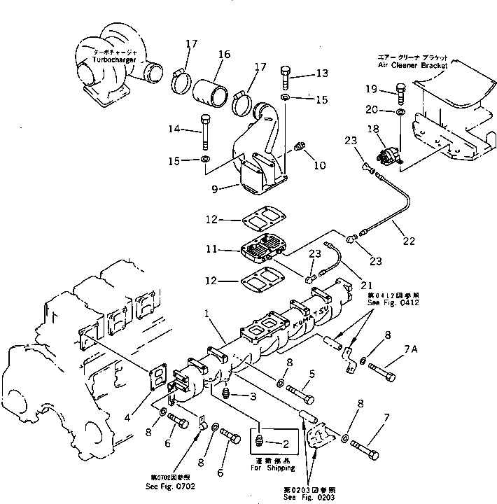 Komatsu parts book diagram for S6D125-1KK S/N 26750-UP: AIR INTAKE MANIFOLD AND CONNECTION