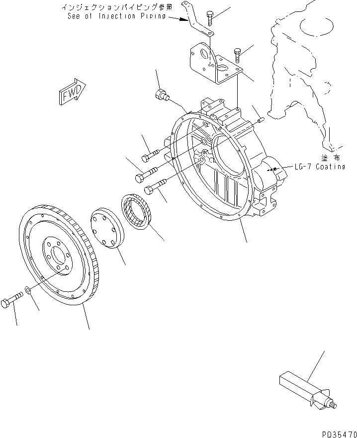 Komatsu parts book diagram for S6D125-1KK S/N 26750-UP: FLYWHEEL AND FLYWHEEL HOUSING