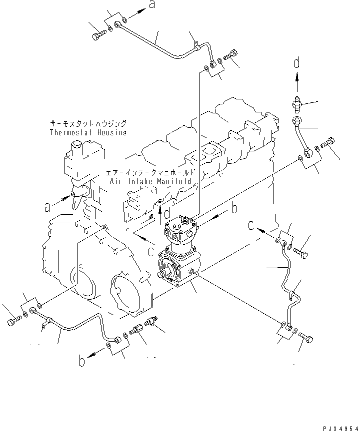 Komatsu parts book diagram for S6D125-1KK S/N 26750-UP: AIR COMPRESSOR AND PIPING