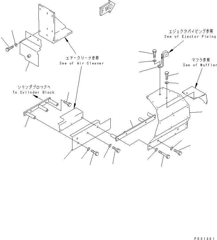 Komatsu parts book diagram for S6D140-1Z S/N 17626-UP: HEAT SHIELD