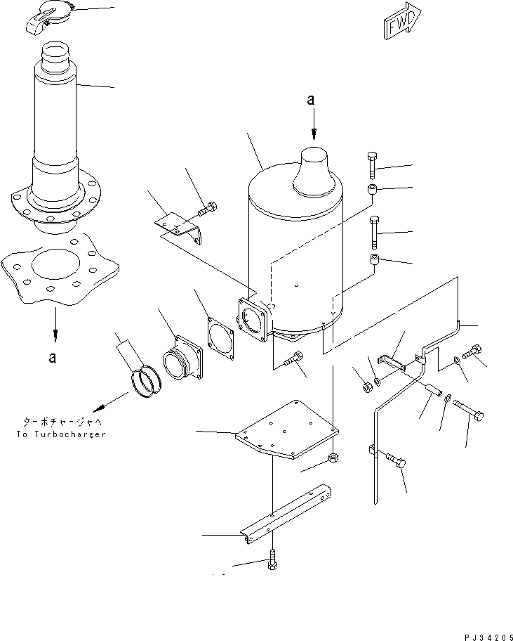 Komatsu parts book diagram for S6D140-1Z S/N 17626-UP: MUFFLER (FOR SHORT EXHAUST PIPE)