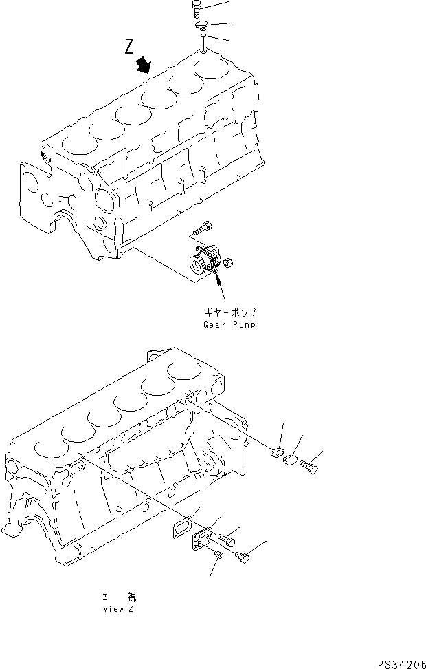 Komatsu parts book diagram for S6D140-1Z S/N 17626-UP: CYLINDER BLOCK (2/2) (FOR SCRAPER)