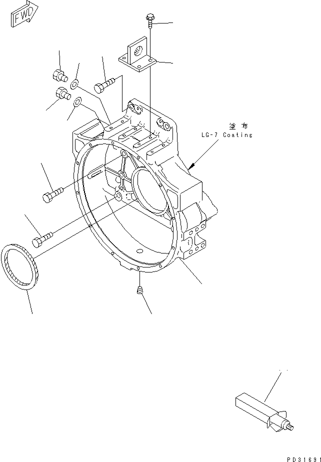 Komatsu parts book diagram for S6D140-1Z S/N 17626-UP: FLYWHEEL HOUSING