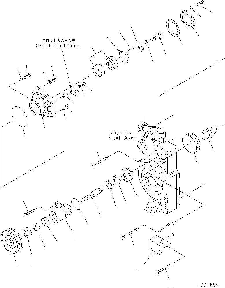 Komatsu parts book diagram for S6D140-1Z S/N 17626-UP: FRONT P.T.O.