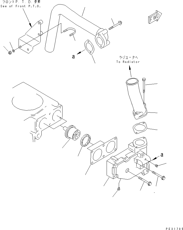 Komatsu parts book diagram for S6D140-1Z S/N 17626-UP: THERMOSTAT AND PIPING