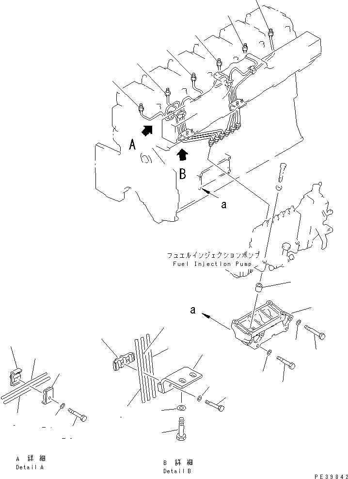 Komatsu parts book diagram for S6D140-1W S/N 17626-UP: INJECTION BRACKET AND PIPING