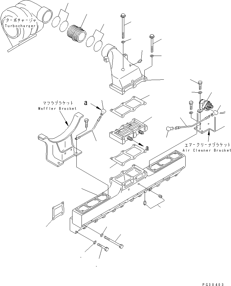 Komatsu parts book diagram for S6D140-1A S/N 10001-UP: AIR INTAKE MANIFOLD AND CONNECTION