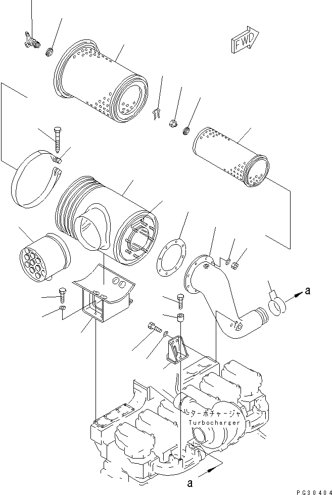 Komatsu parts book diagram for S6D140-1A S/N 10001-UP: AIR CLEANER AND MOUNTING