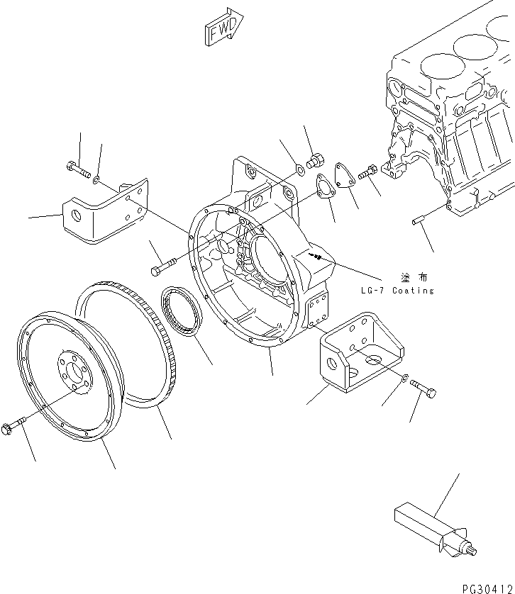 Komatsu parts book diagram for S6D140-1A S/N 10001-UP: FLYWHEEL AND FLYWHEEL HOUSING(#10001-11976)