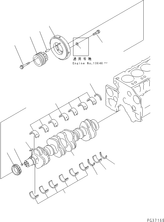 Komatsu parts book diagram for S6D140-1A S/N 10001-UP: CRANKSHAFT