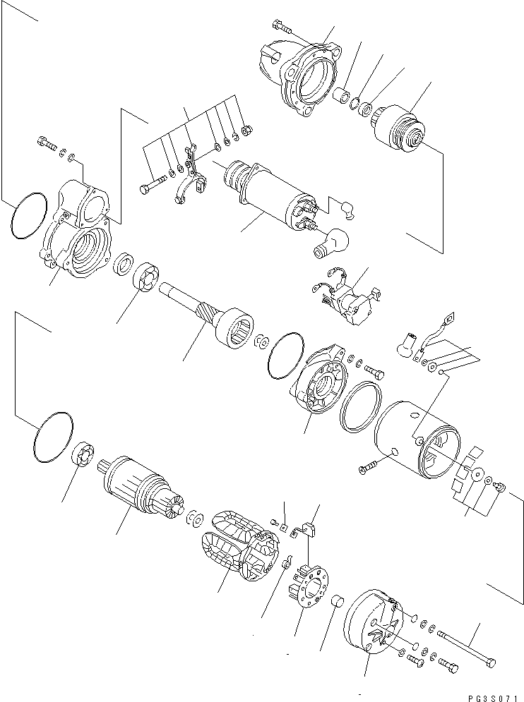 Komatsu parts book diagram for S6D140-1A S/N 10001-UP: STARTING MOTOR (7.5KW)(#10001-10009)