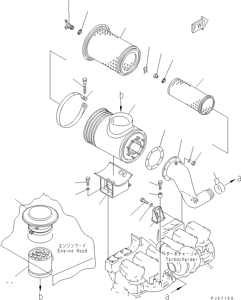 Komatsu parts book diagram for S6D140-1R S/N 10001-UP: AIR CLEANER AND MOUNTING (WITH INTAKE EXTENSION)