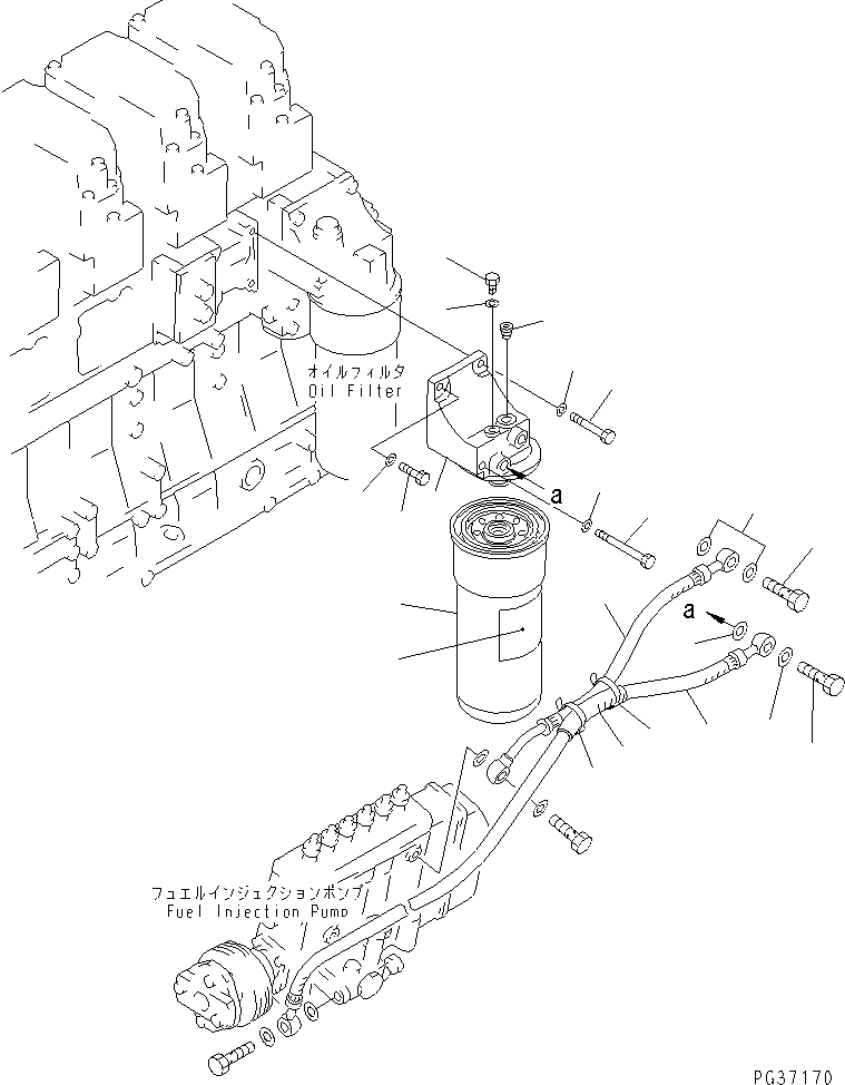 Komatsu parts book diagram for S6D140-1R S/N 10001-UP: FUEL FILTER AND PIPING
