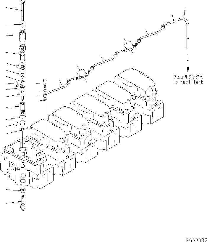 Komatsu parts book diagram for S6D140-1R S/N 10001-UP: FUEL NOZZLE AND SPILL PIPE(#12293-)