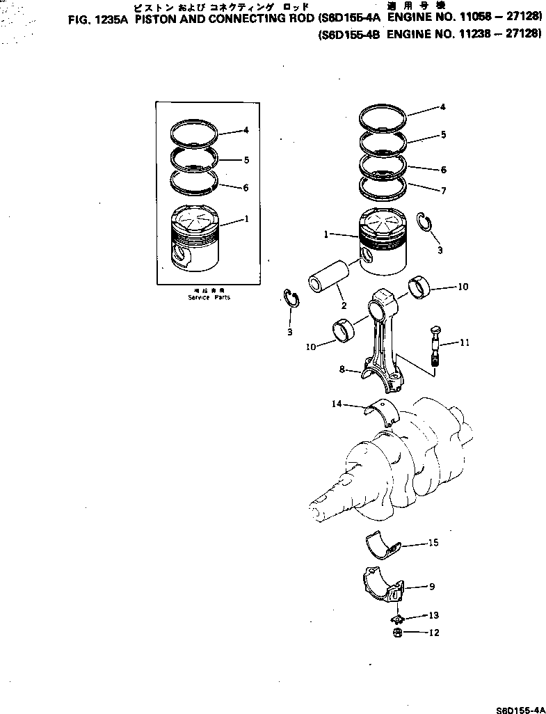 Engines Komatsu / S6D155-4A S/N 10014-UP(s6d155-c) / PISTON AND CONNECTING ROD(#11058-27128)(060110 : 1235A)