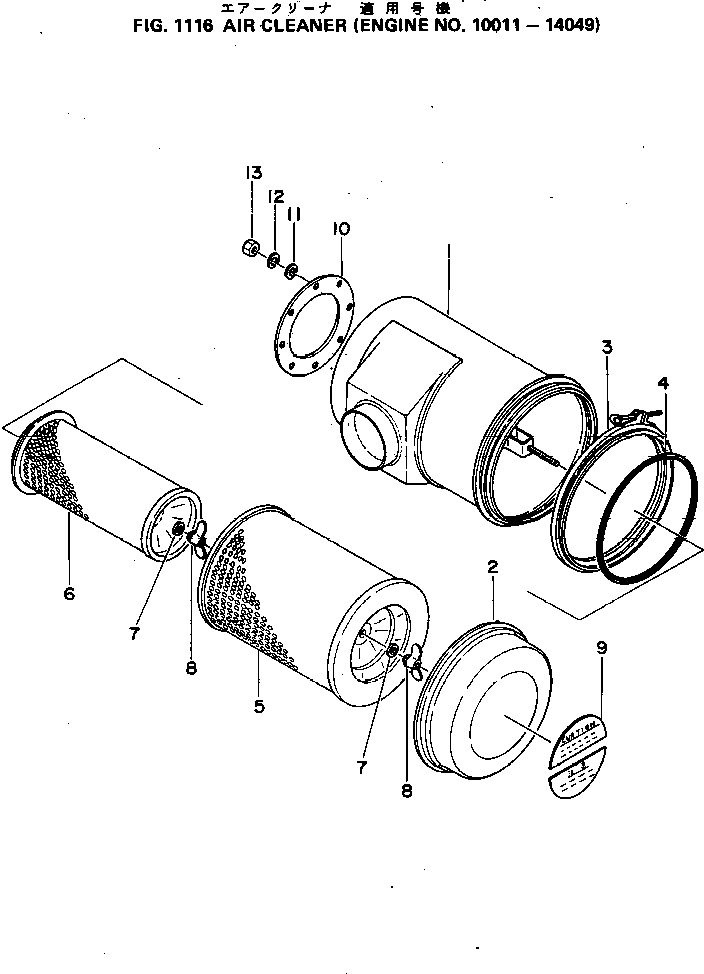Komatsu parts book diagram for S6D155-4C S/N 10011-UP: AIR CLEANER(#10011-14049)