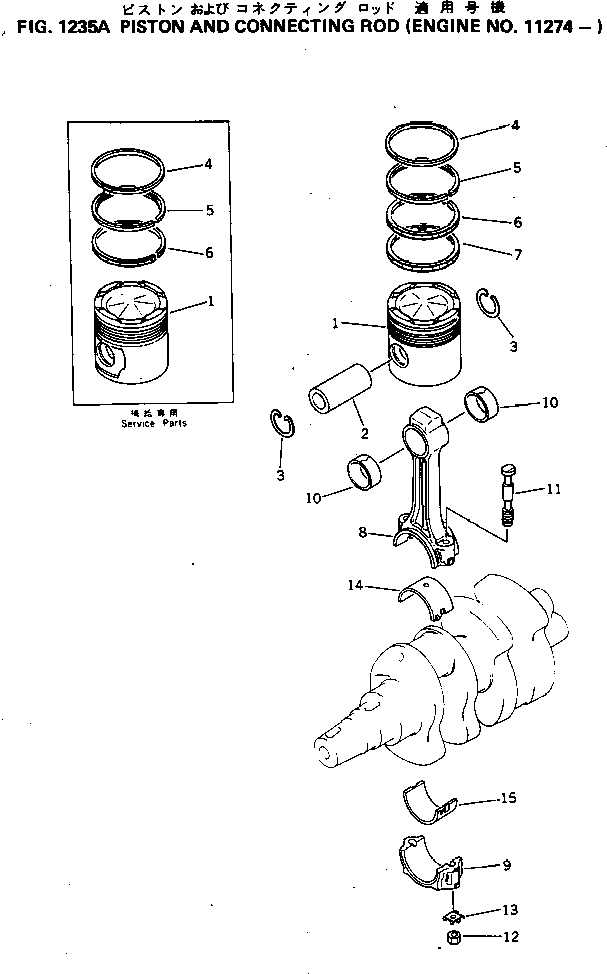Komatsu parts book diagram for S6D155-4C S/N 10011-UP: PISTON AND CONNECTING ROD(#11274-)
