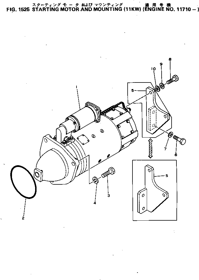 Komatsu parts book diagram for S6D155-4C S/N 10011-UP: STARTING MOTOR AND MOUNTING (11KW)(#11710-)