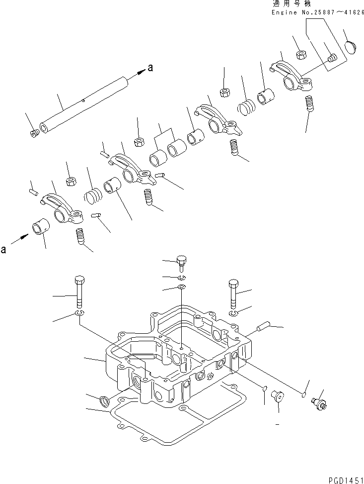 Komatsu parts book diagram for S6D155-4AA S/N 25887-UP: ROCKER ARM AND HOUSING