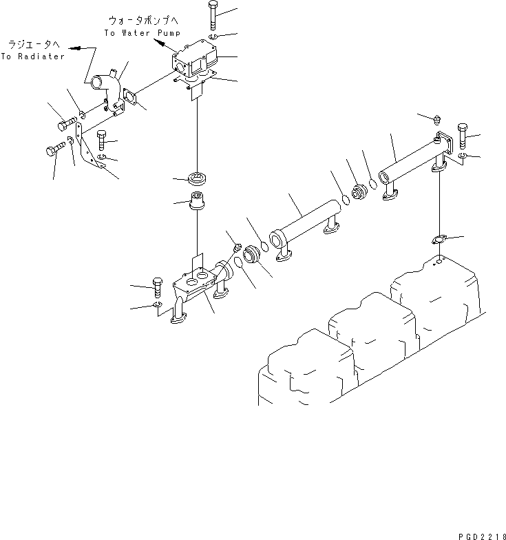 Komatsu parts book diagram for S6D155-4AA S/N 25887-UP: WATER MANIFOLD AND THERMOSTAT(#25887-36495)