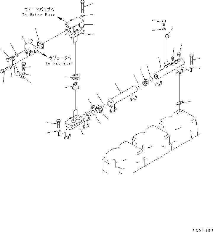 Komatsu parts book diagram for S6D155-4AA S/N 25887-UP: WATER MANIFOLD AND THERMOSTAT(#36496-)