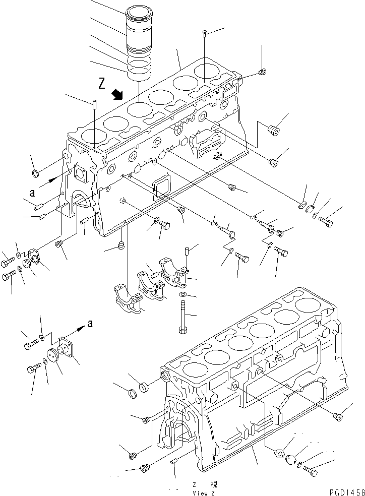 Komatsu parts book diagram for S6D155-4AA S/N 25887-UP: CYLINDER BLOCK (1/2)