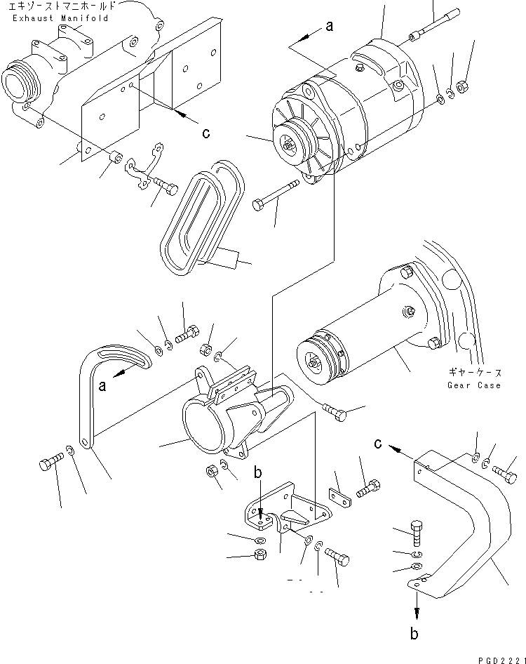 Komatsu parts book diagram for S6D155-4AA S/N 25887-UP: ALTERNATOR AND MOUNTING (50A)(#25887-57468)