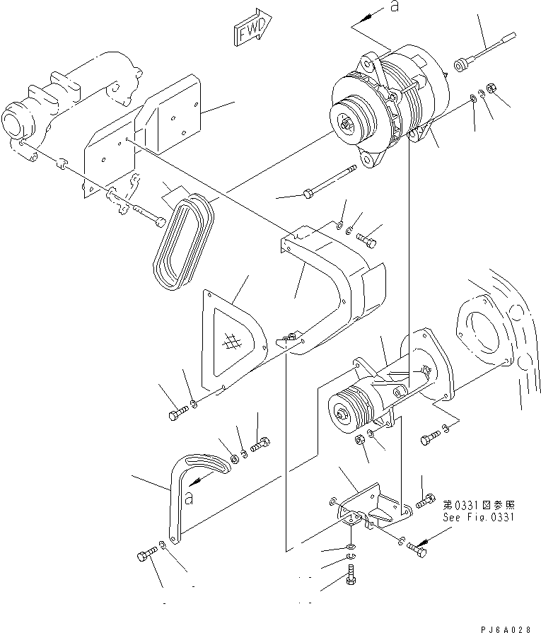 Komatsu parts book diagram for S6D155-4AA S/N 25887-UP: ALTERNATOR AND MOUNTING (35A) (A.P.S. SPEC.)(#58767-)