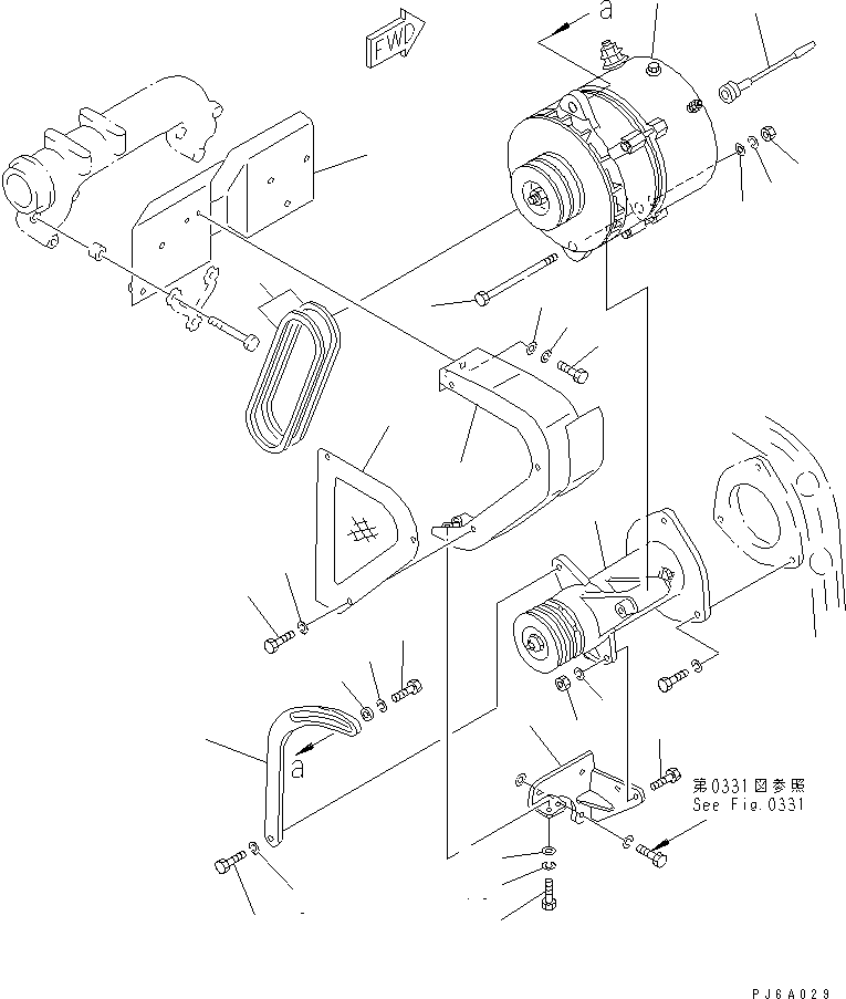 Komatsu parts book diagram for S6D155-4AA S/N 25887-UP: ALTERNATOR AND MOUNTING (50A) (A.P.S. SPEC.) (SANDY AND DUSTY    SPEC.)(#58767-)
