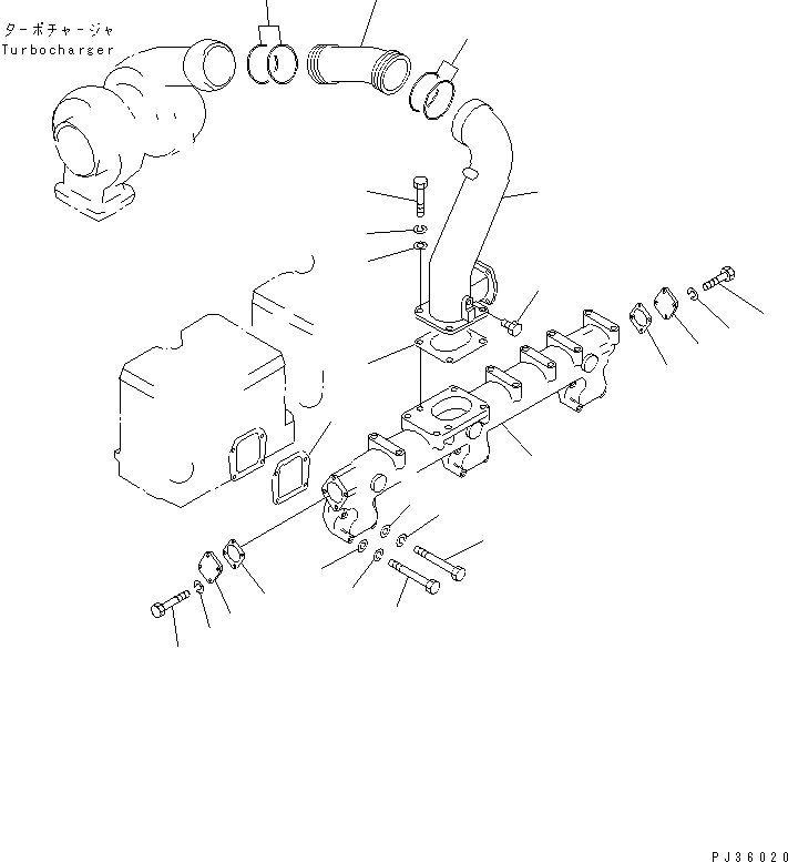 Komatsu parts book diagram for S6D155-4S S/N 52707-UP: AIR INTAKE MANIFOLD AND CONNECTION