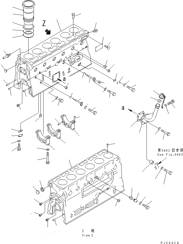 Komatsu parts book diagram for S6D155-4S S/N 52707-UP: CYLINDER BLOCK