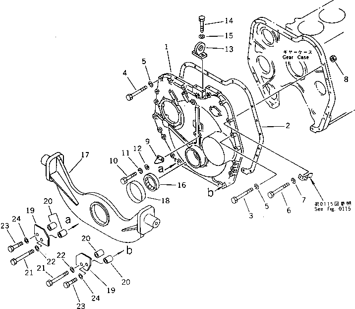 Komatsu parts book diagram for S6D155-4S S/N 52707-UP: GEAR CASE COVER AND FRONT SUPPORT (NOISE SUPPRESSION SPEC.)