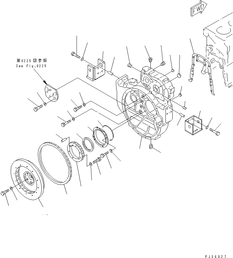 Komatsu parts book diagram for S6D155-4S S/N 52707-UP: FLYWHEEL AND FLYWHEEL HOUSING