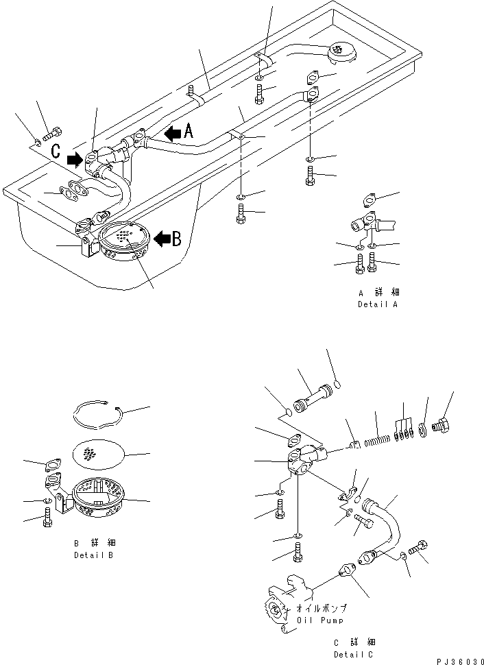 Komatsu parts book diagram for S6D155-4S S/N 52707-UP: OIL STRAINER AND PIPING