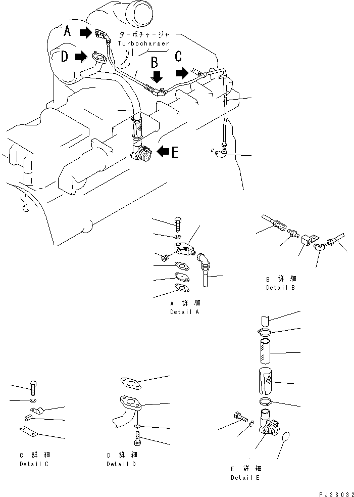 Komatsu parts book diagram for S6D155-4S S/N 52707-UP: TURBOCHARGER LUBRICATING OIL PIPING