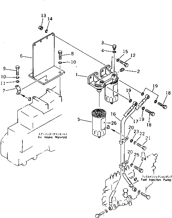 Komatsu parts book diagram for S6D155-4S S/N 52707-UP: FUEL FILTER AND PIPING (WITH AFTER COOLER)