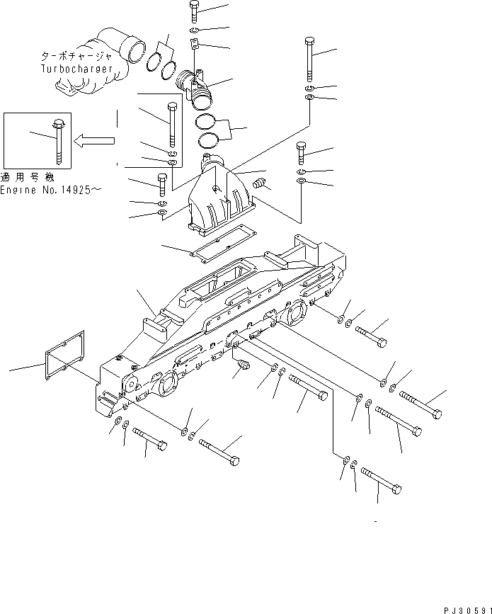 Komatsu parts book diagram for S6D170-1D S/N 10490-UP: AIR INTAKE MANIFOLD AND CONNECTION
