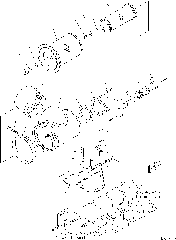 Komatsu parts book diagram for S6D170-1D S/N 10490-UP: AIR CLEANER AND MOUNTING(#12460-)