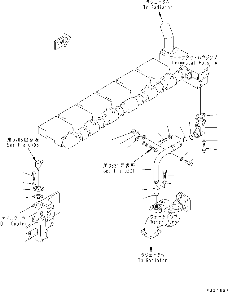 Komatsu parts book diagram for S6D170-1D S/N 10490-UP: WATER PIPING(#10490-12361)