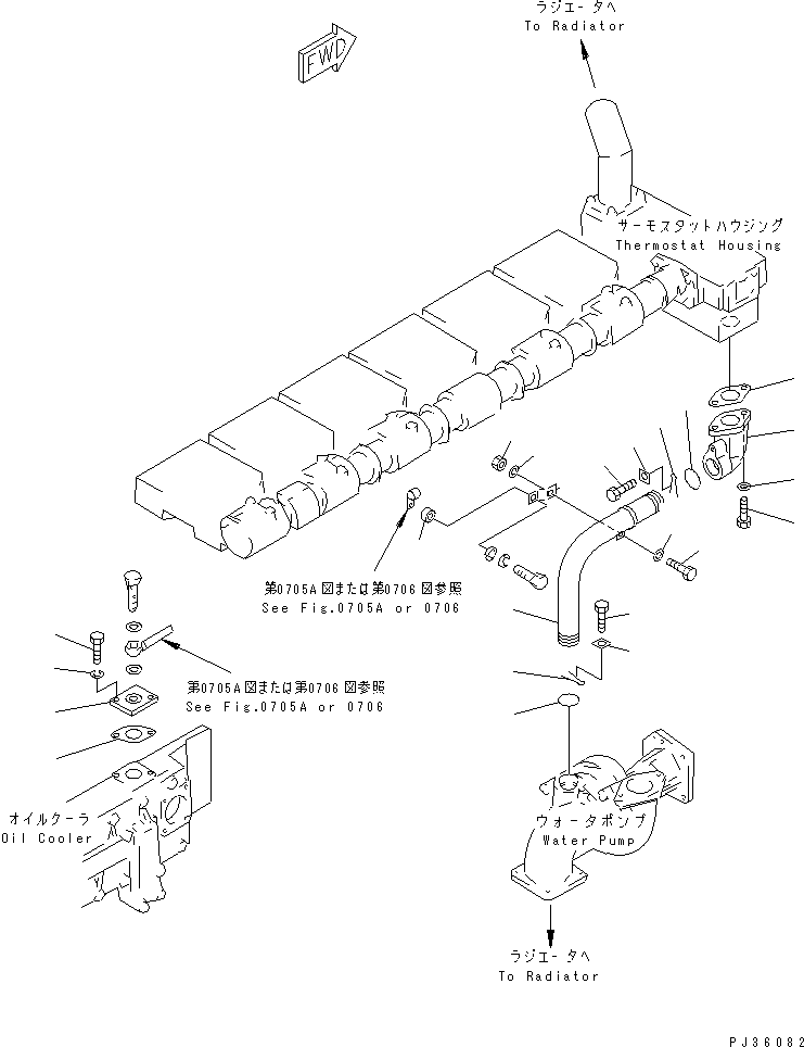 Komatsu parts book diagram for S6D170-1D S/N 10490-UP: WATER PIPING(#12362-)